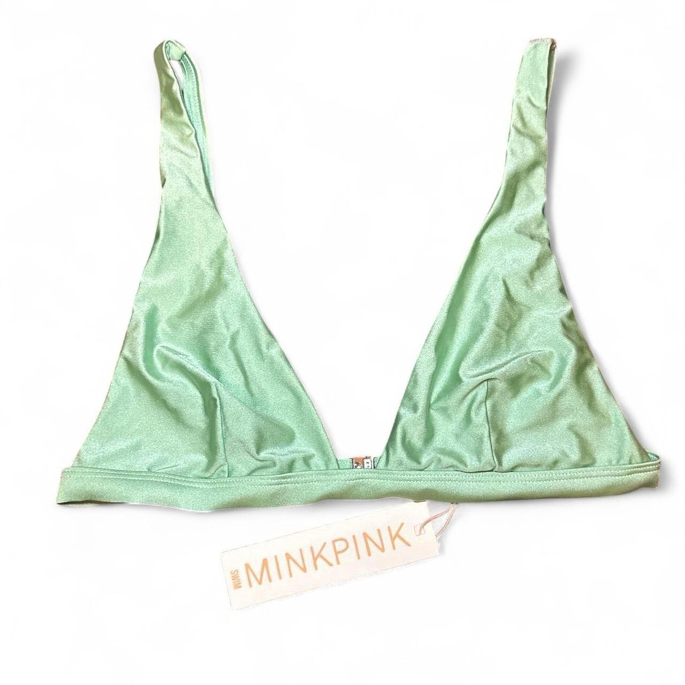 NWT MINKPINK Amelia High Apex Sage Green Swim Triangle Bikini Top — MEDIUM